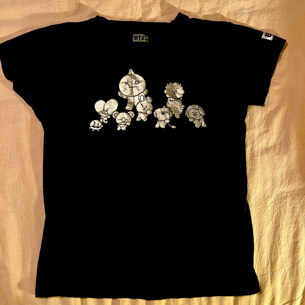 BT21 OFFICIAL Black T-Shirt with Silver